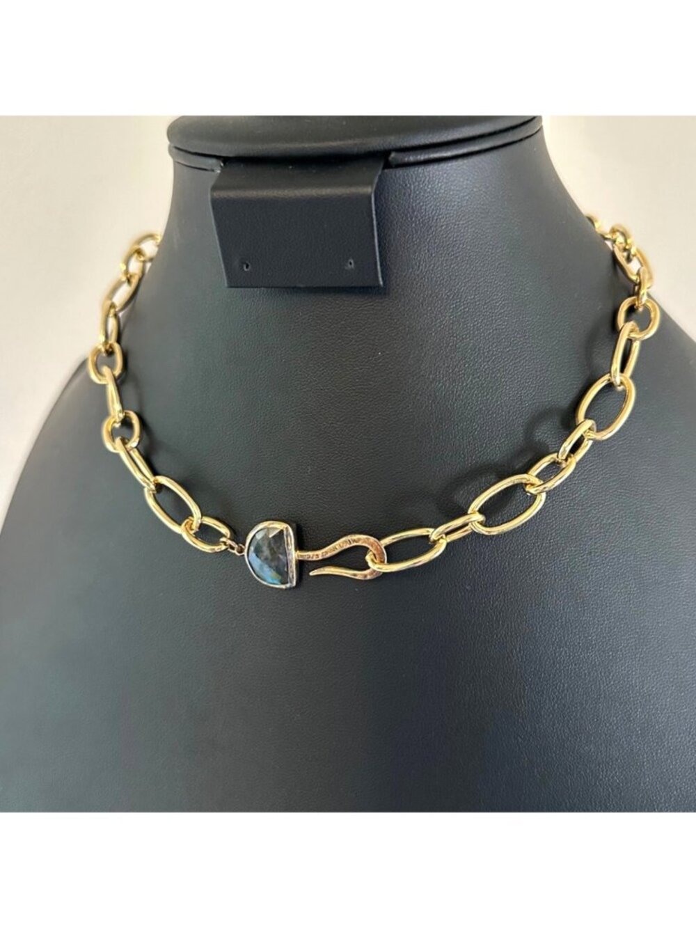 Chan Luu Gold Tone Chunky Chain Link Necklace Labradorite Hook Closure